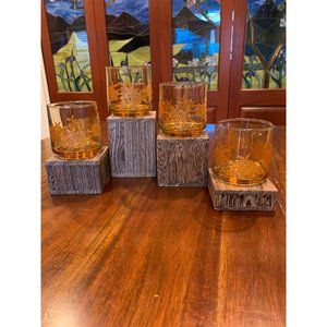 Anchor Hocking Amber Embossed Rose Juice Glasses